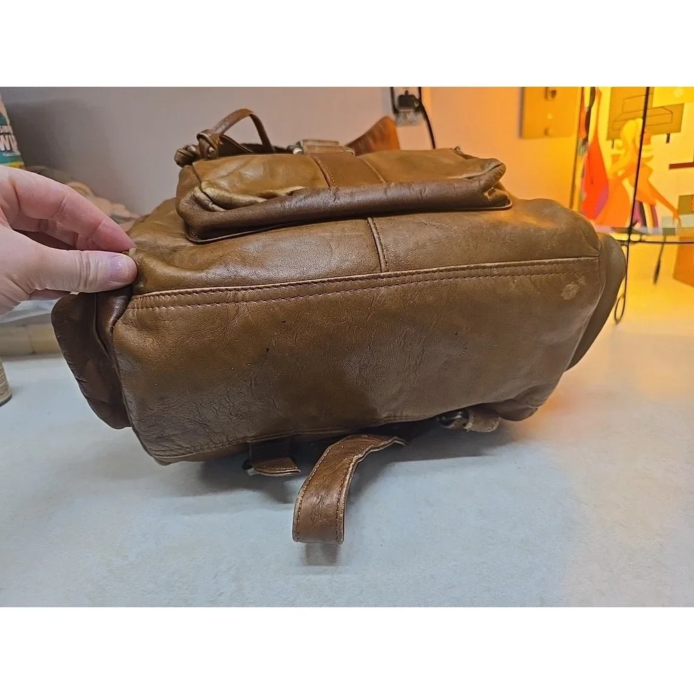Vtg Handmade Genuine Leather Rustic College School Travel Rucksack Backpack Bag‎